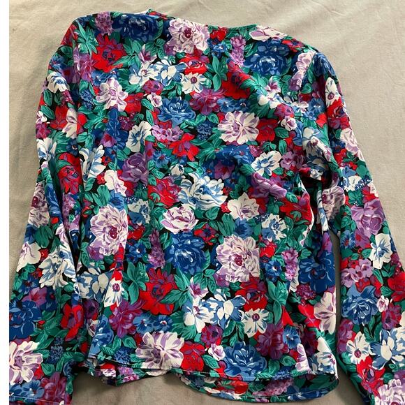 80s Floral Faux Wrap Blouse SZ 10 - Picture 8 of 8